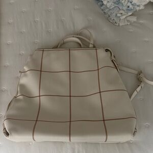 Cream and Tan Checkered Women Bag